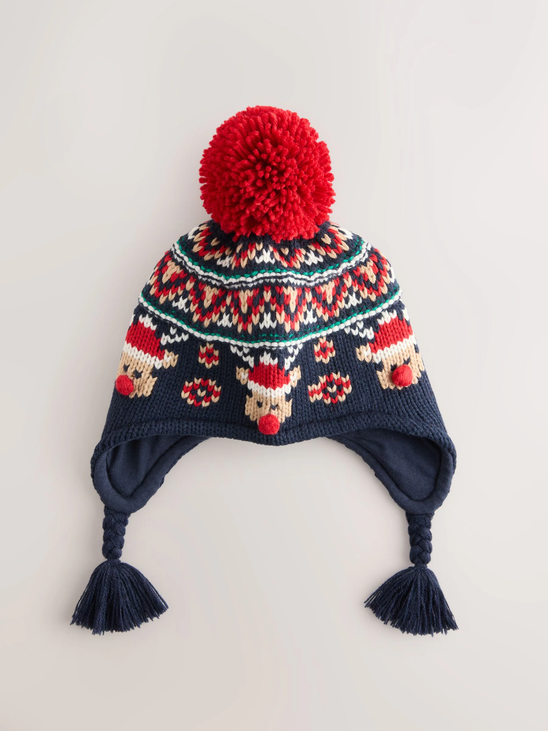 Marineblauw/Rood Fairisle-patroon met rendierprint - Incahoed (3 mnd - 13 jr)