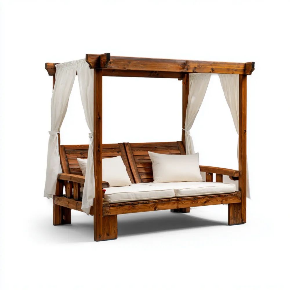 2-Sitzer-Gartensofa Holz 200x150x200 cm - Natur/Creme - Überdachung