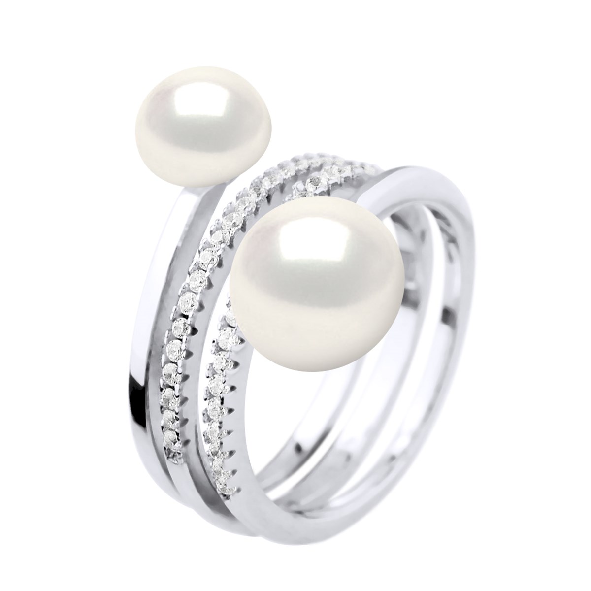 Bague DUO Perles d'Eau Douce 7 et 9 mm Blanches Joaillerie Argent 925