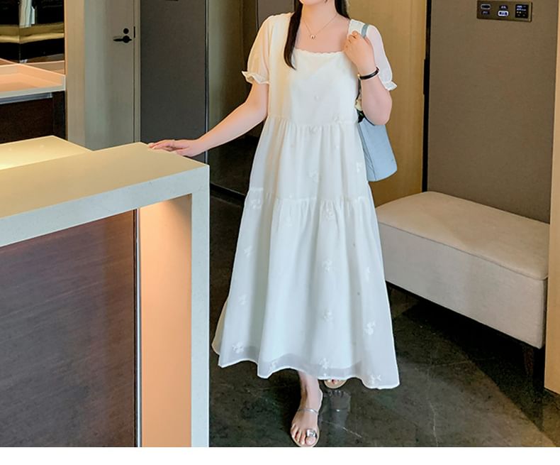 Krezol - Plus Size Korte Mouw Vierkante Hals Zomerjurk / Midi Zomerjurk