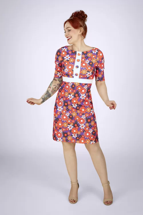 Vintage Chic for Topvintage Sarah Flower jurk in paars en oranje