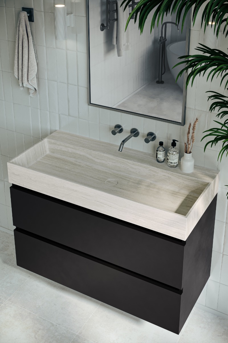 Saniclear White Travertin marmer wastafel 100x46cm zonder kraangat