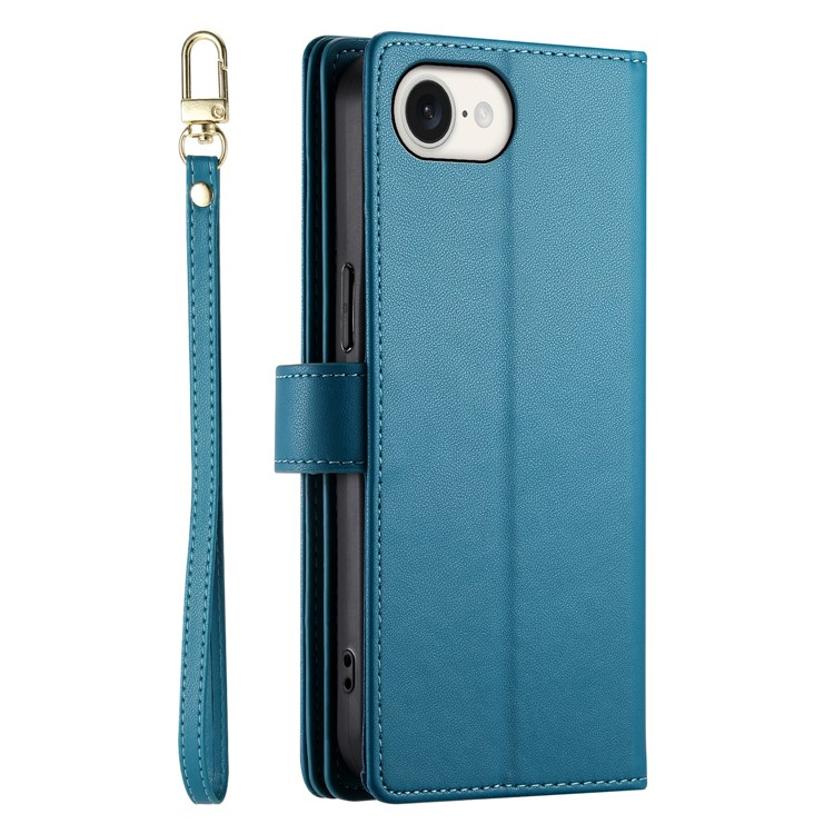 iPhone 16e Leder Tasche Flip Cover mit Reissverschluss   Handschalufe - Blau