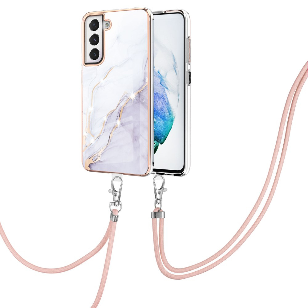 Samsung Galaxy S21 FE 5G Gummi Case Hülle Galvanisierter Rahmen   Necklace Handykette mit Einlage - Lila / Roségold