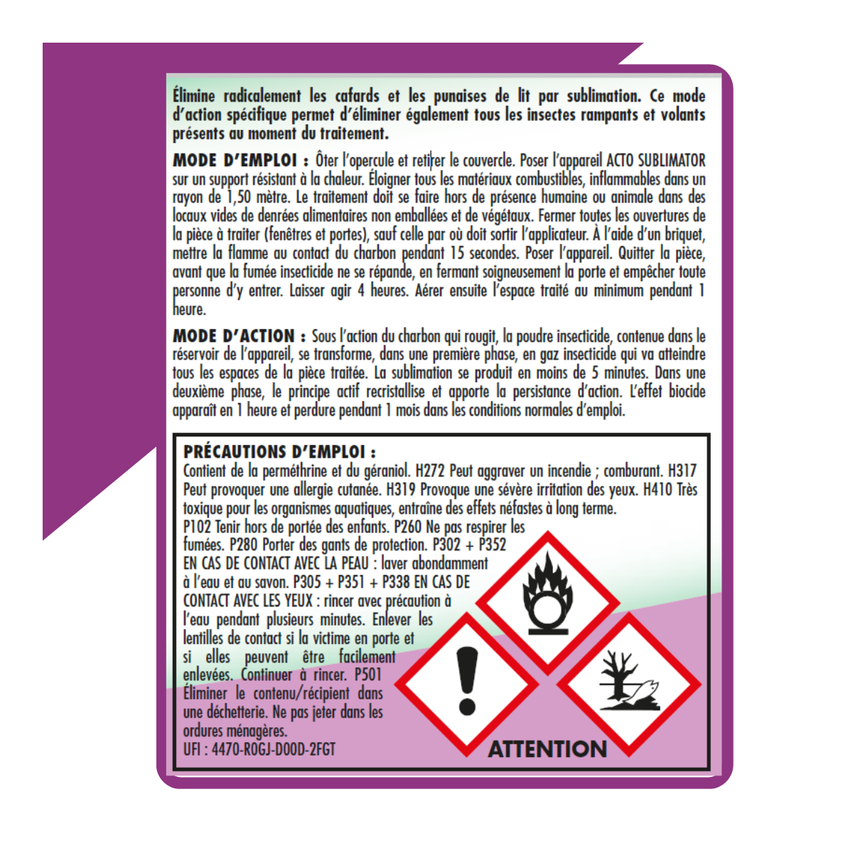 Acto sublimator, éliminateur de cafards et punaises de lit