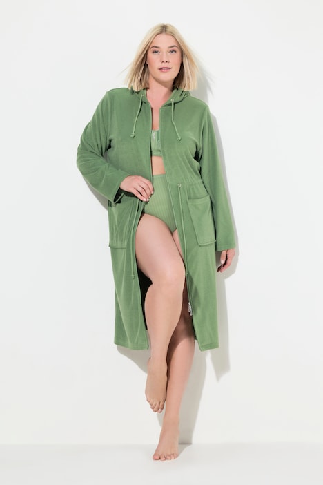 Bademantel, 2-Wege-Zipper, Kapuze, Frottee