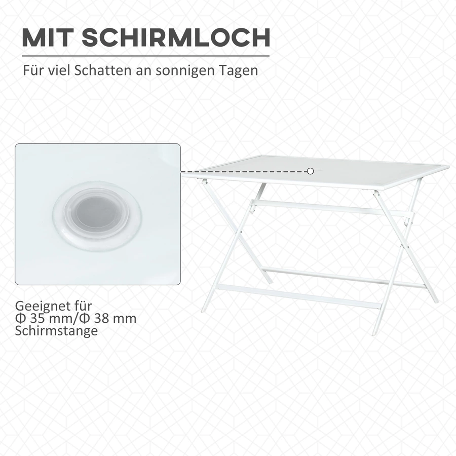 Outsunny Klapptisch mit einem Schirmloch weiß