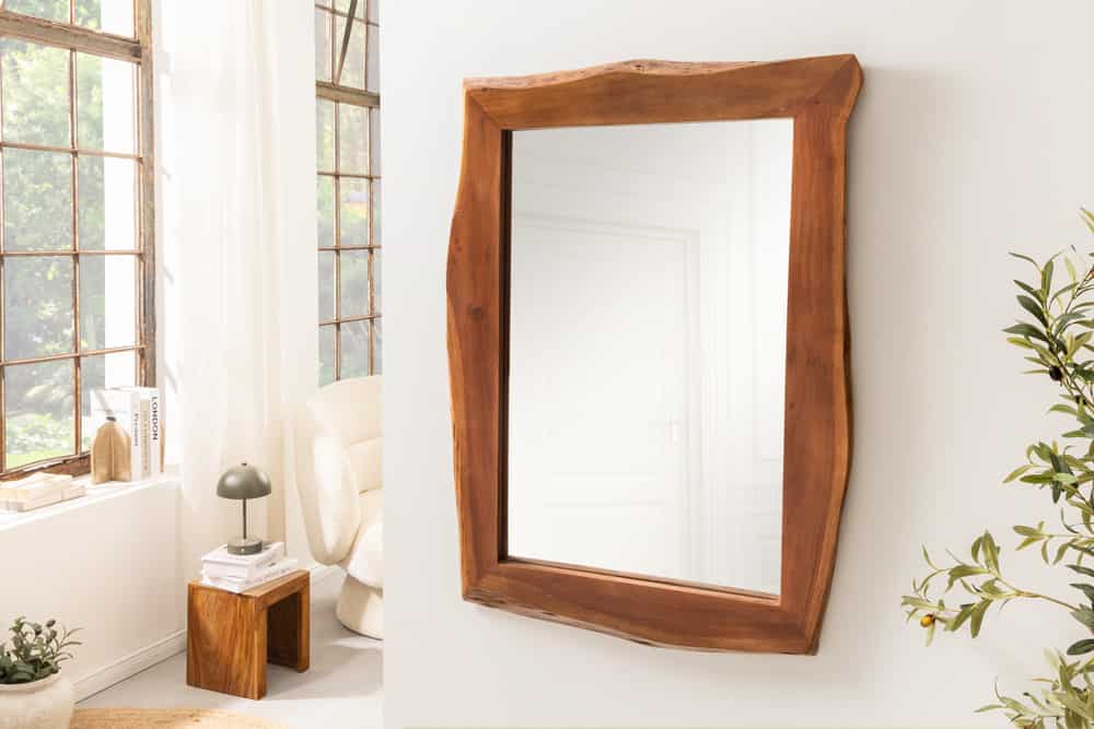 Massiver Spiegel MAMMUT 100cm braun Akazienholz Baumkante Wandspiegel