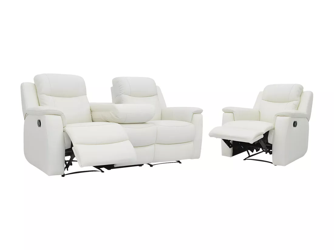 Canapé 3 places et un fauteuil relax EVASION en cuir - Blanc ivoire