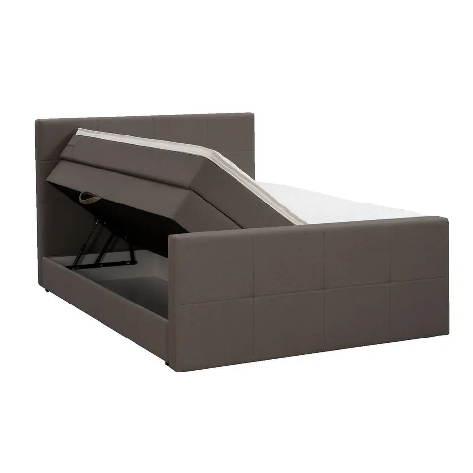 Boxspring met opbergruimte en voetbord Liv geblokt - donkerbruin - 140x200cm