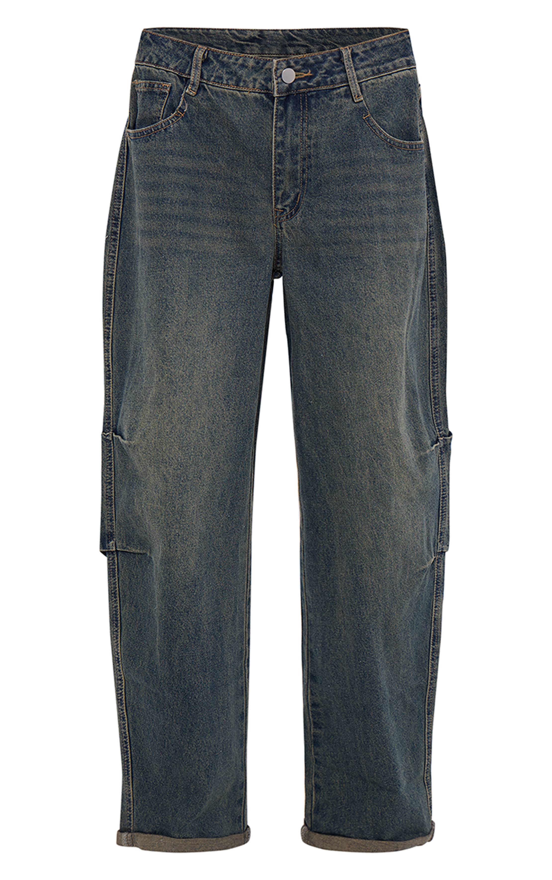 Délavage Vintage Jean Style Barrel Vintage À Ourlet Retroussé