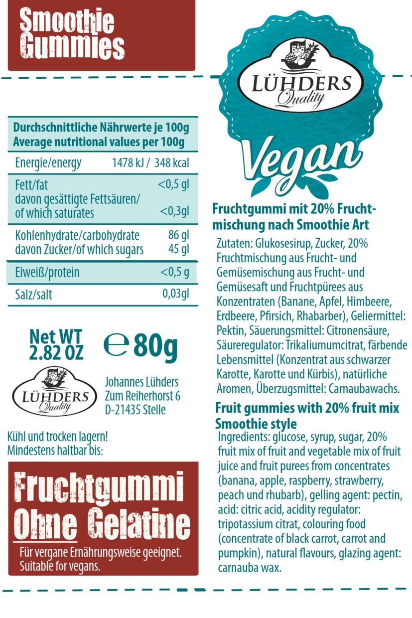 LÜHDERS - Smoothie Gummies Melba-Ruby, vegan