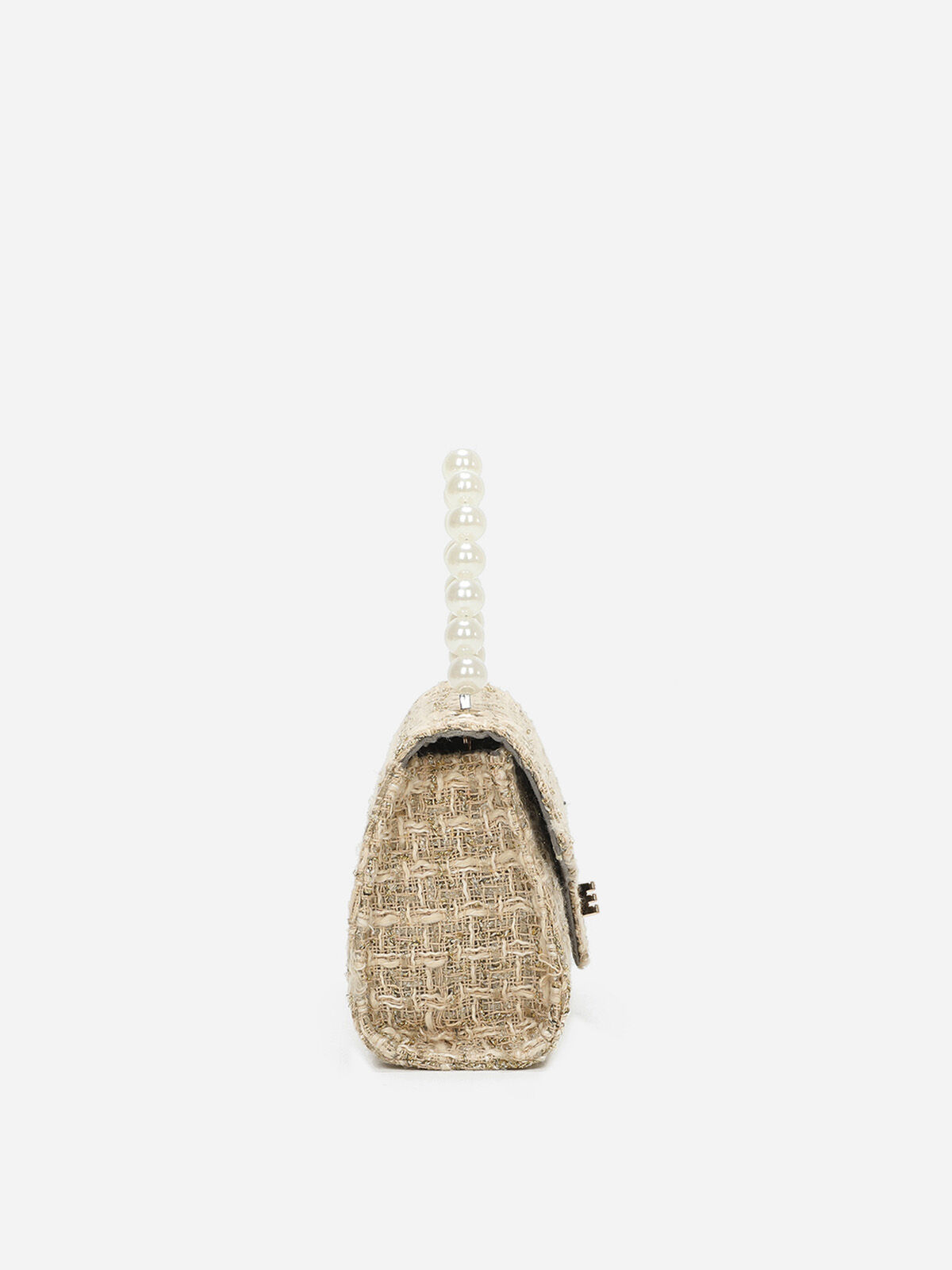 Petit sac en tweed à perles- Beige