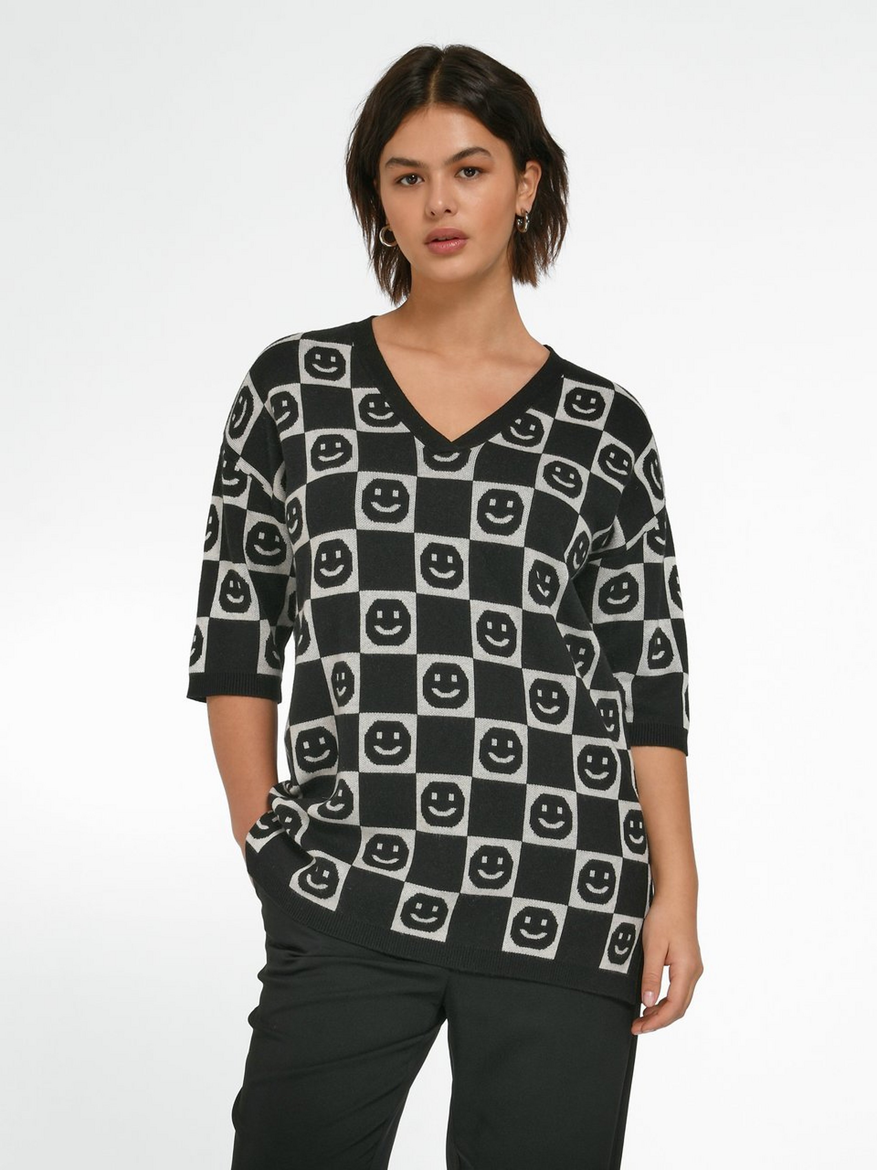 V-Pullover mit langem 1/2-Arm