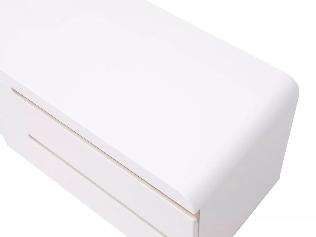 Meuble TV avec 2 portes, 2 tiroirs et 2 niches - Blanc et naturel - NURINI