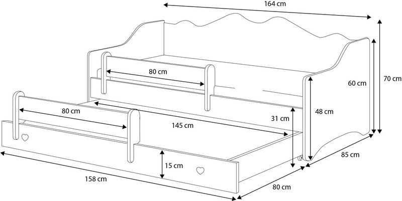 Kinderbed - met matras & lade - 160x80cm - roze wit