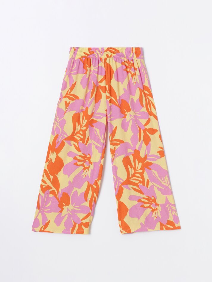 Calças culote texturizadas - Laranja/amarelo