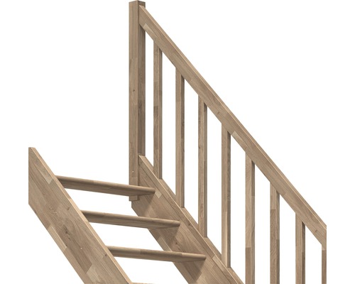 Pertura Elenie eikenhouten trap zonder stootborden, gelakt, recht, 83,5 cm, 14 treden / 15 stootborden, balusterleuning