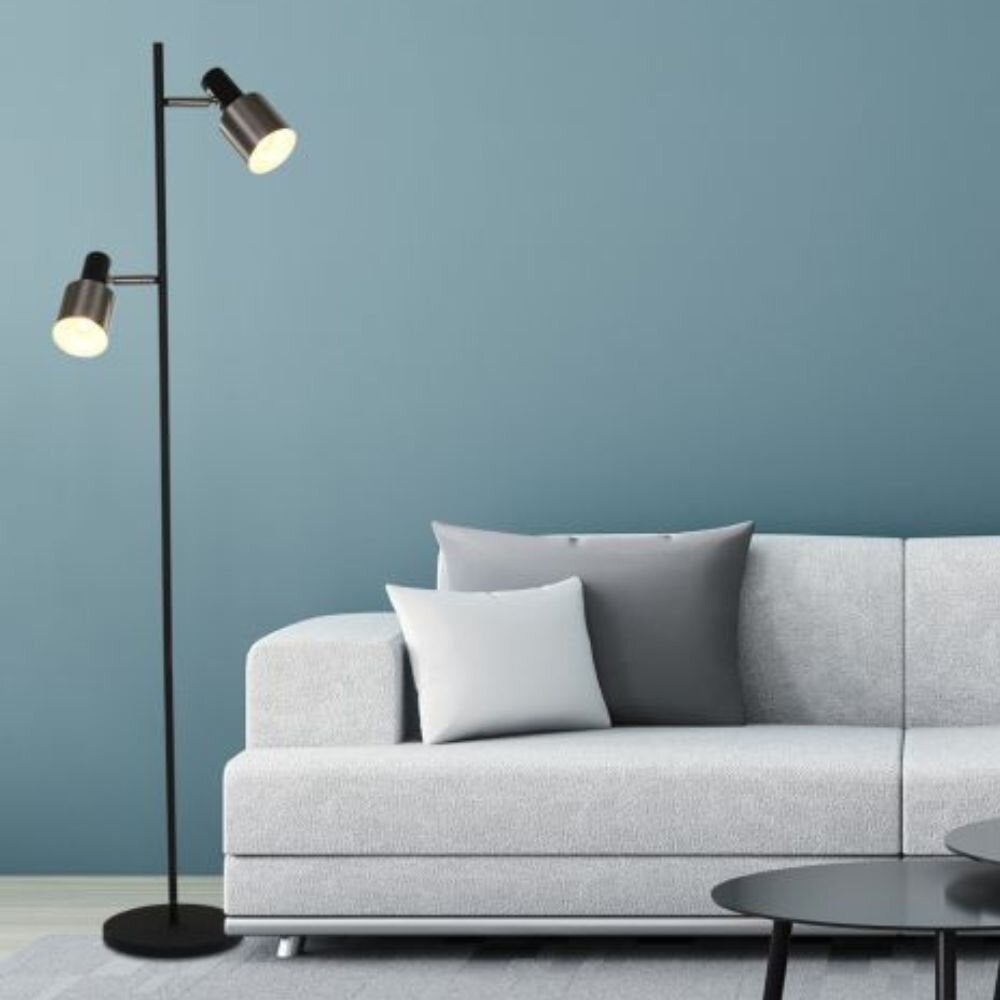 Fjorgard vloerlamp in zwart en zilver, E27, 2-lichts