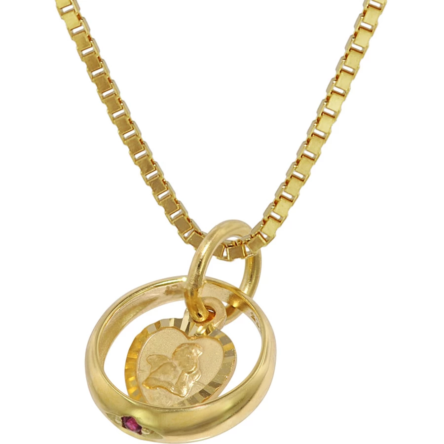 trendor Taufring Rubin Amorherz Gold 585 an goldplattierter Halskette gold