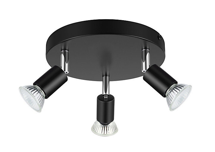 Plafonnier spot 3 lumières GU10 7W Sasha noir H.10.5 x Ø20 cm