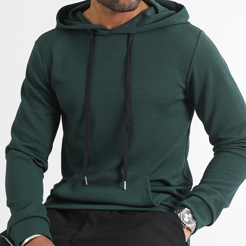 Sweat Capuche Texturé Waffle 0615 Vert Bouteille