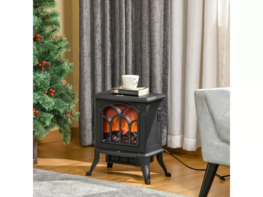 Cheminée électrique poêle style rétro thermostat 750-1500 W noir