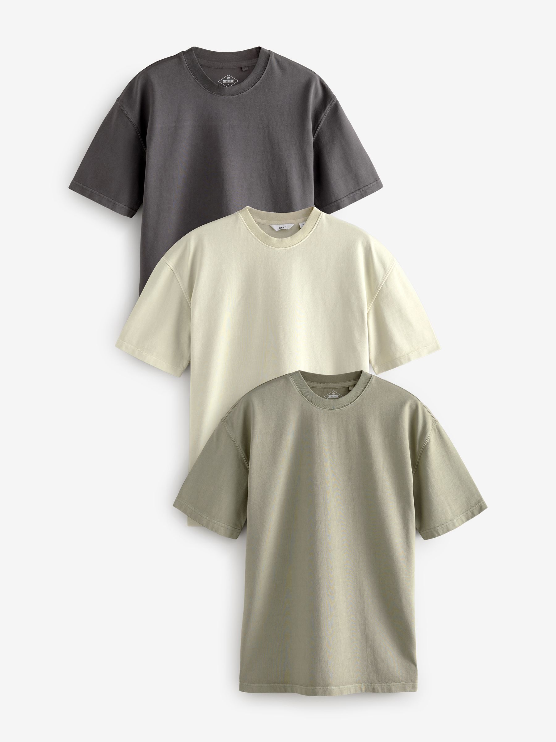 Antracietgrijs/Groen/Ecru geverfd - Relaxed fit - Verpakking van 3 T-shirts van zware stof