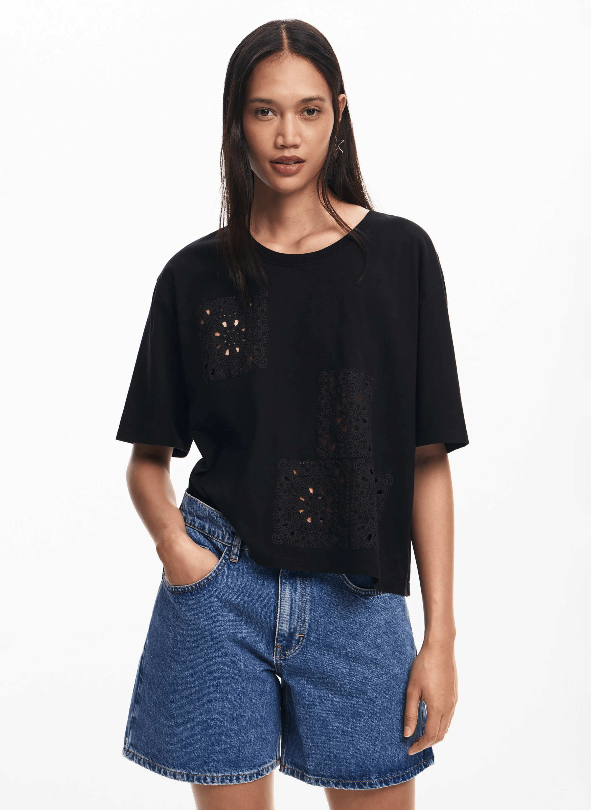 Tee-shirt brodé en coton | Noir