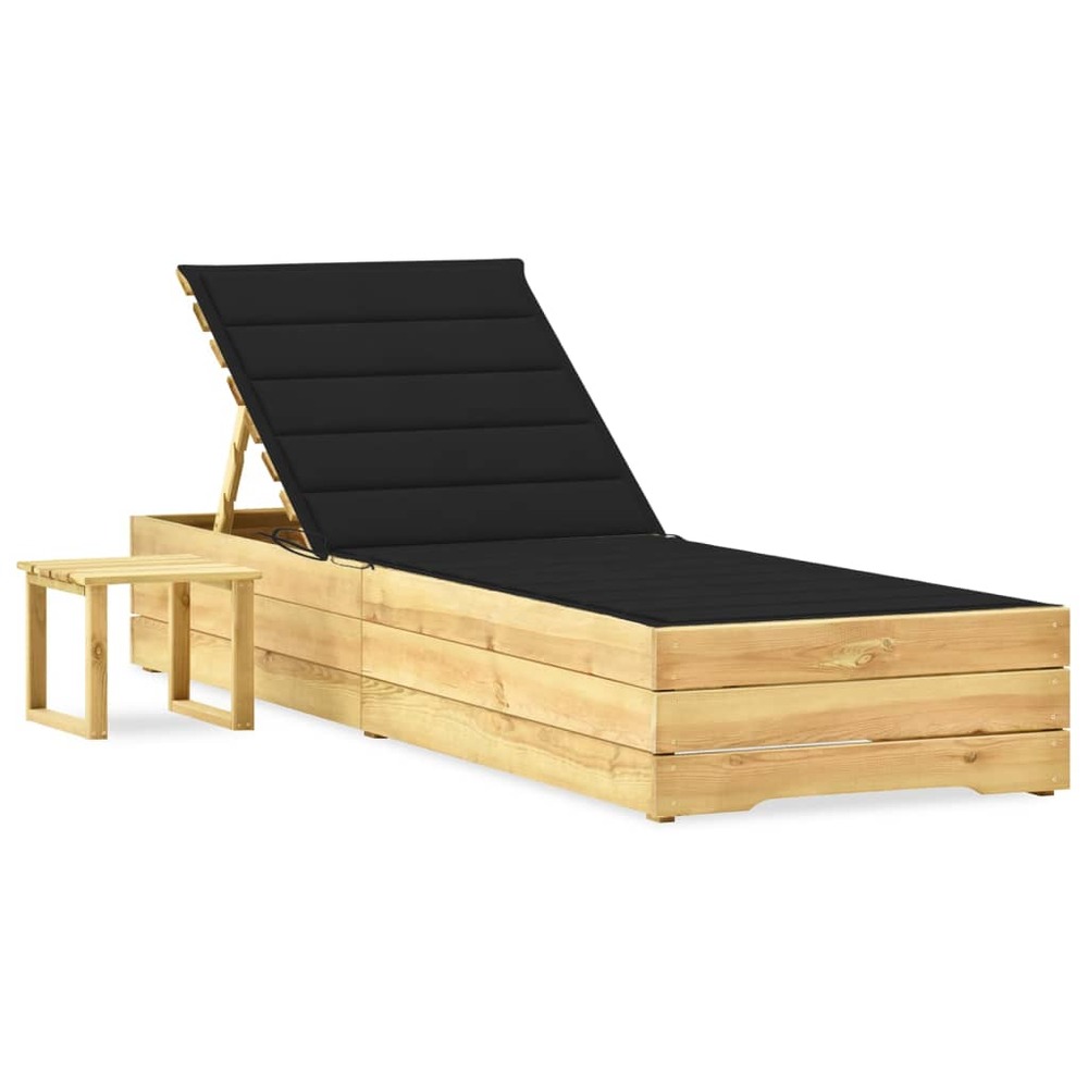 Transat chaise longue bain de soleil lit de jardin terrasse meuble d'extérieur avec table et coussin pin imprégné