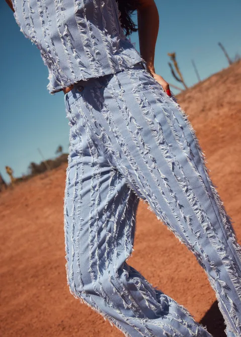 Straight jeans met franjes blauw (BLW.USM)