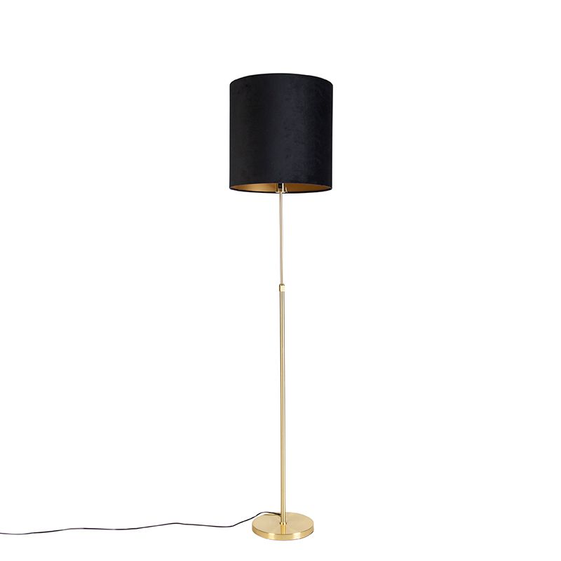 Vloerlamp goud/messing met velours kap zwart 40/40 cm - Parte