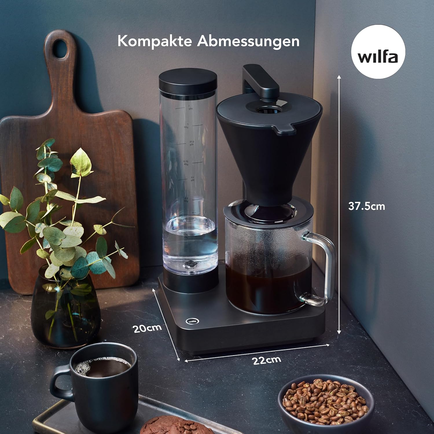 Wilfa PERFORMANCE COMPACT Filterkaffeemaschine - 1600W – 1L Wassertank - doppelwandiger Filterhalter - Warmhaltefunktion - Tropfstopp & Auto-Abschaltung (schwarz)