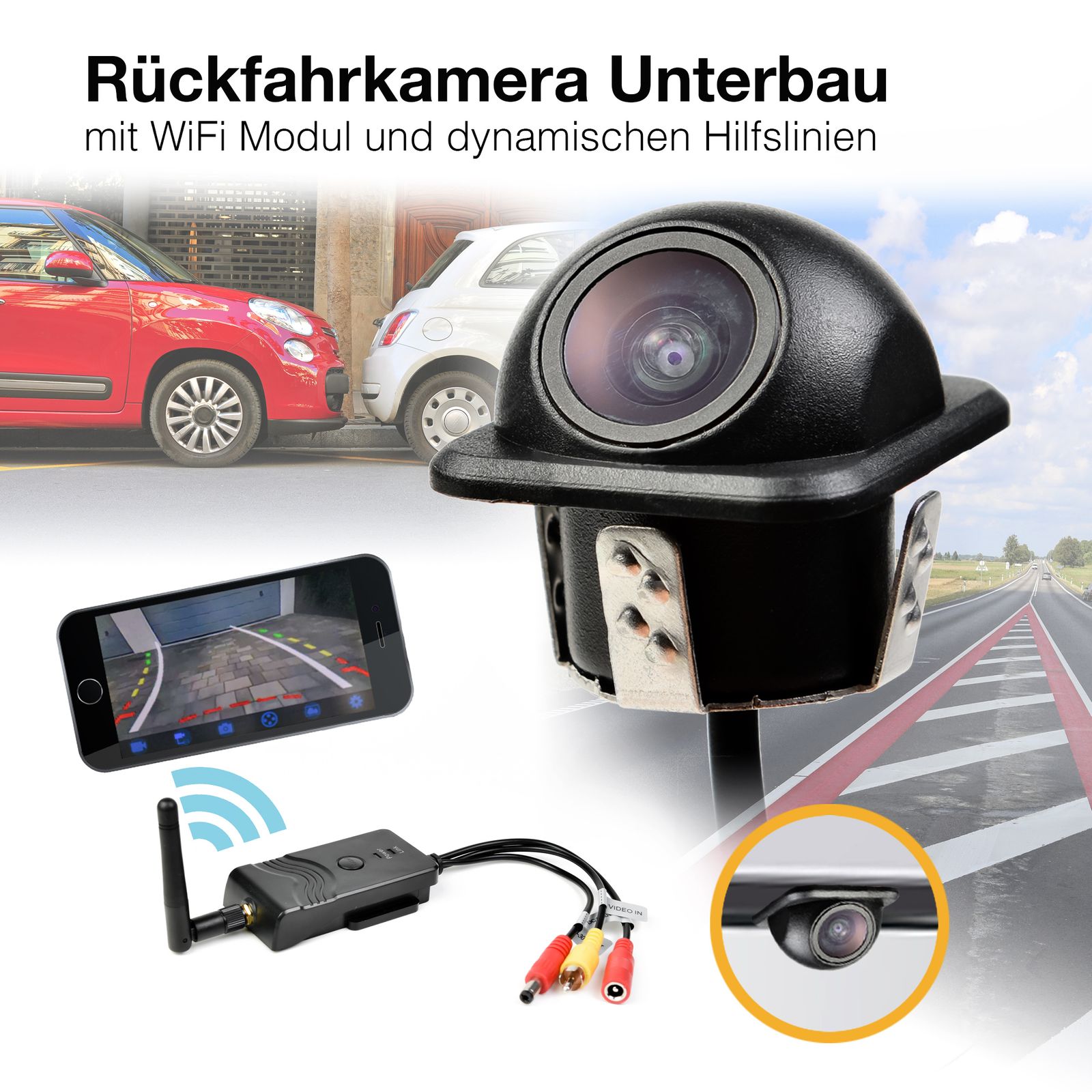 CARMATRIX Auto WLAN Funk HD Rückfahrsystem Rückfahrkamera mit Smartphone App 12V 24V