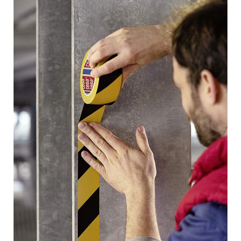 Ruban adhésif de marquage Tesa PVC 50 mm x 66 m - Jaune et noir