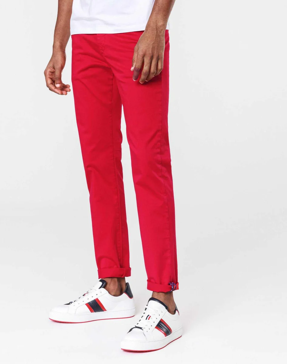 Chino slim satin rouge 
