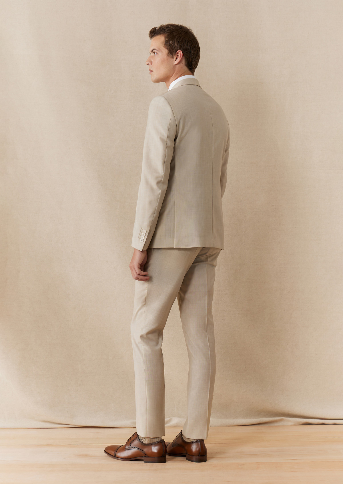Costume 2 pièces Slim en laine unie beige