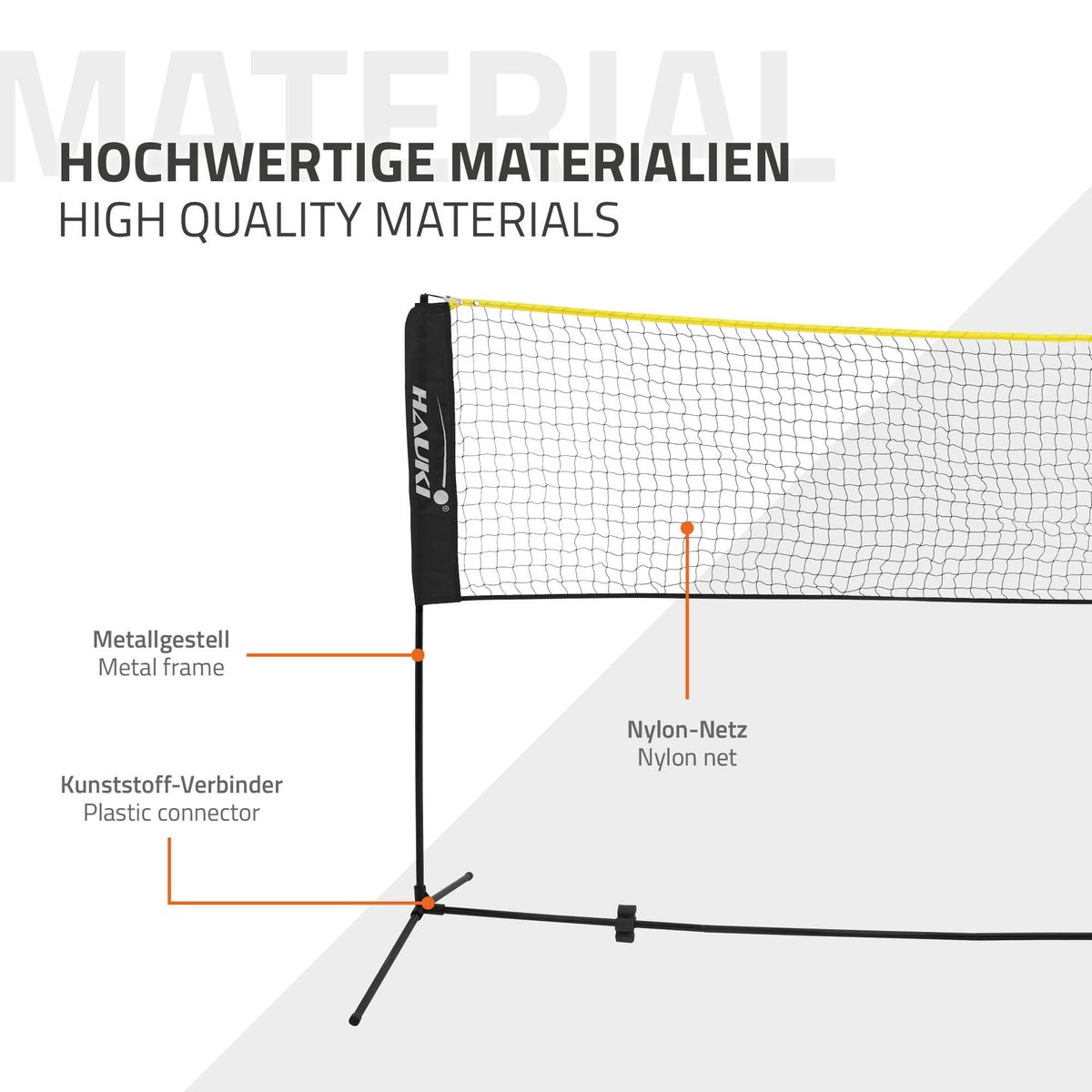 Hauki Badmintonnet, Tennisnet 500cm, Zwart, Hoogte: 156cm, Shuttlecock Netset incl. 3x Shuttlecocks, Draagtas, Stevig ijzeren frame, Draagbaar volleybalnet, Trainingsnet voor binnen en buiten