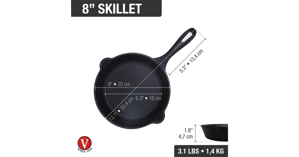 VictoriaSkillet 20 cm, Seasoned bak-/braadpan  (Zwart, Color packaging)
