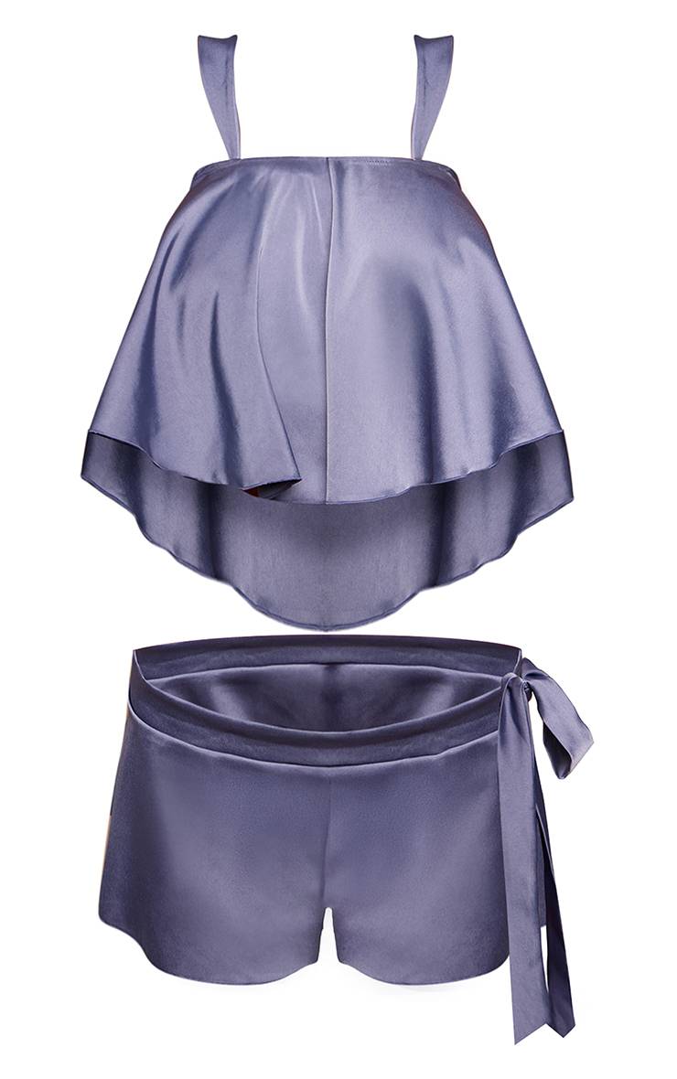 Bleu Foncé Ensemble Pyjama En Satin Avec Laçage Au Dos Et À La Taille
