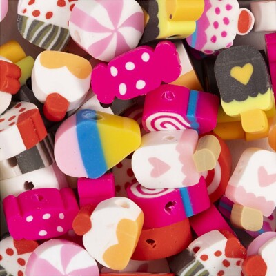 Figurperler - Slik - Kager Og Is - Ø 10 MM - Hulstr. 1,5 MM - 60 Stk