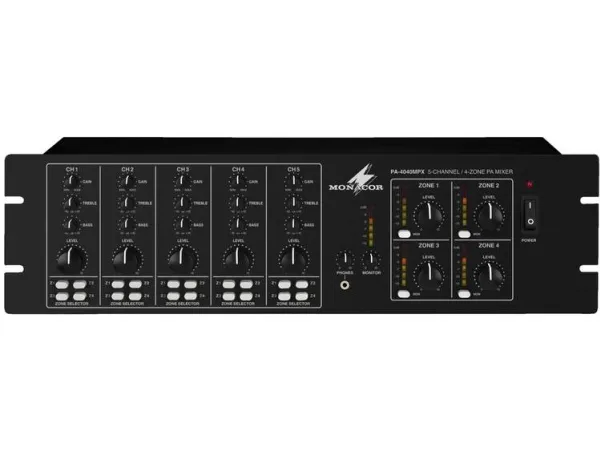 Monacor PA-4040MPX, 5.0 kanaler, 1%, 75 dB, 50 - 17000 Hz, Klemmeterminaler, 230 V