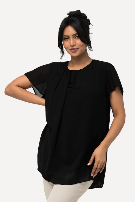 Bluse, Drapierung, A-Linie, Rundhals, Halbarm