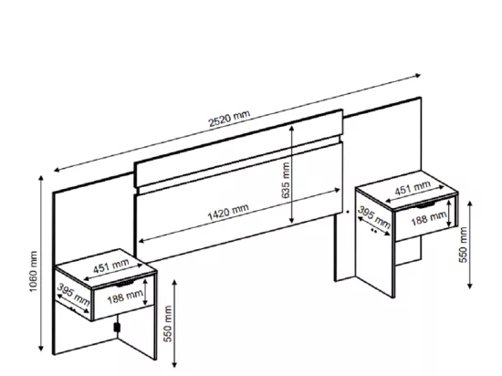 Tête de lit extensible avec chevets - 140/160 cm - Marron - PARATI