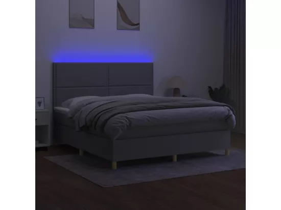 Sommier tapissier matelas et LED Gris clair 160x200 cm Tissu