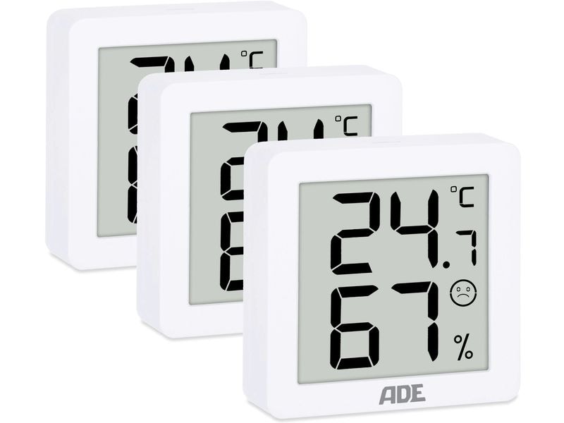 ADE Thermo-/Hygrometer digital 3 Stück, Weiss Digitales Thermo-/Hygrometer 3er-Set