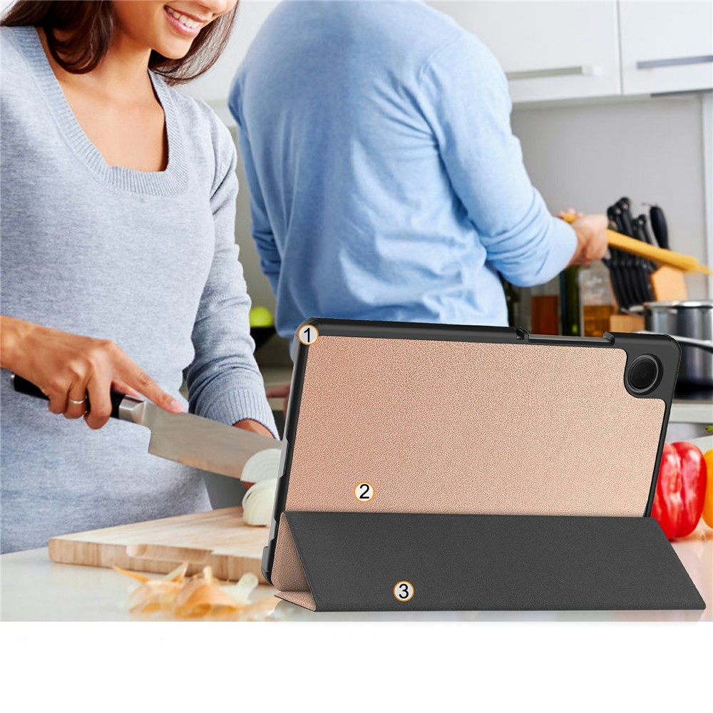 Samsung Galaxy Tab A11 / A9 Leder Tasche Flip Cover Hülle - Roségold