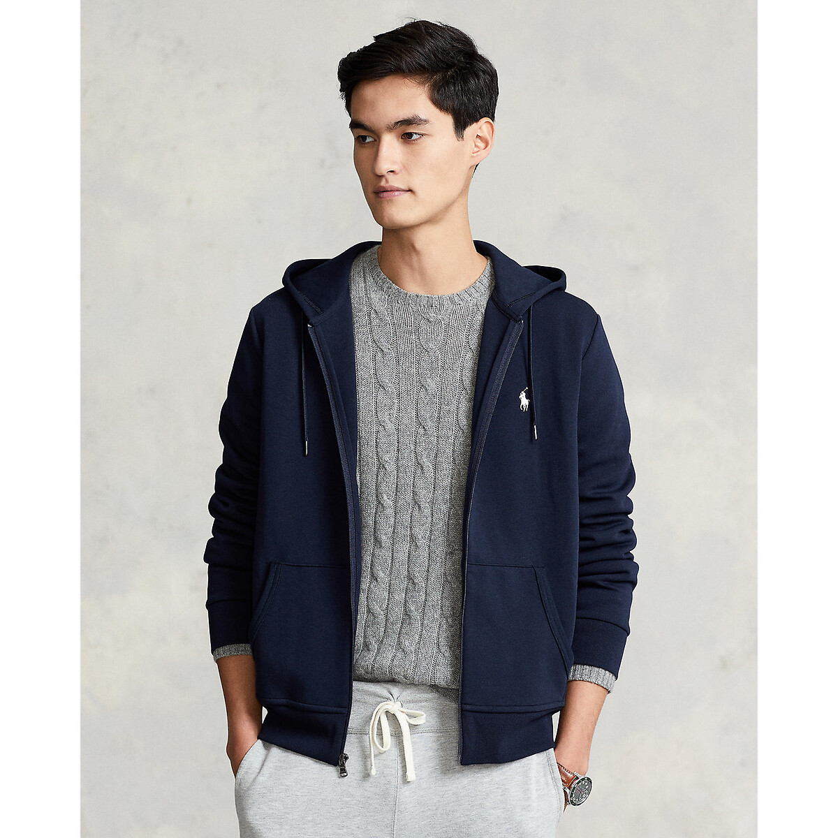 POLO RALPH LAUREN<br>Suéter de algodão com zíper e logotipo bordado