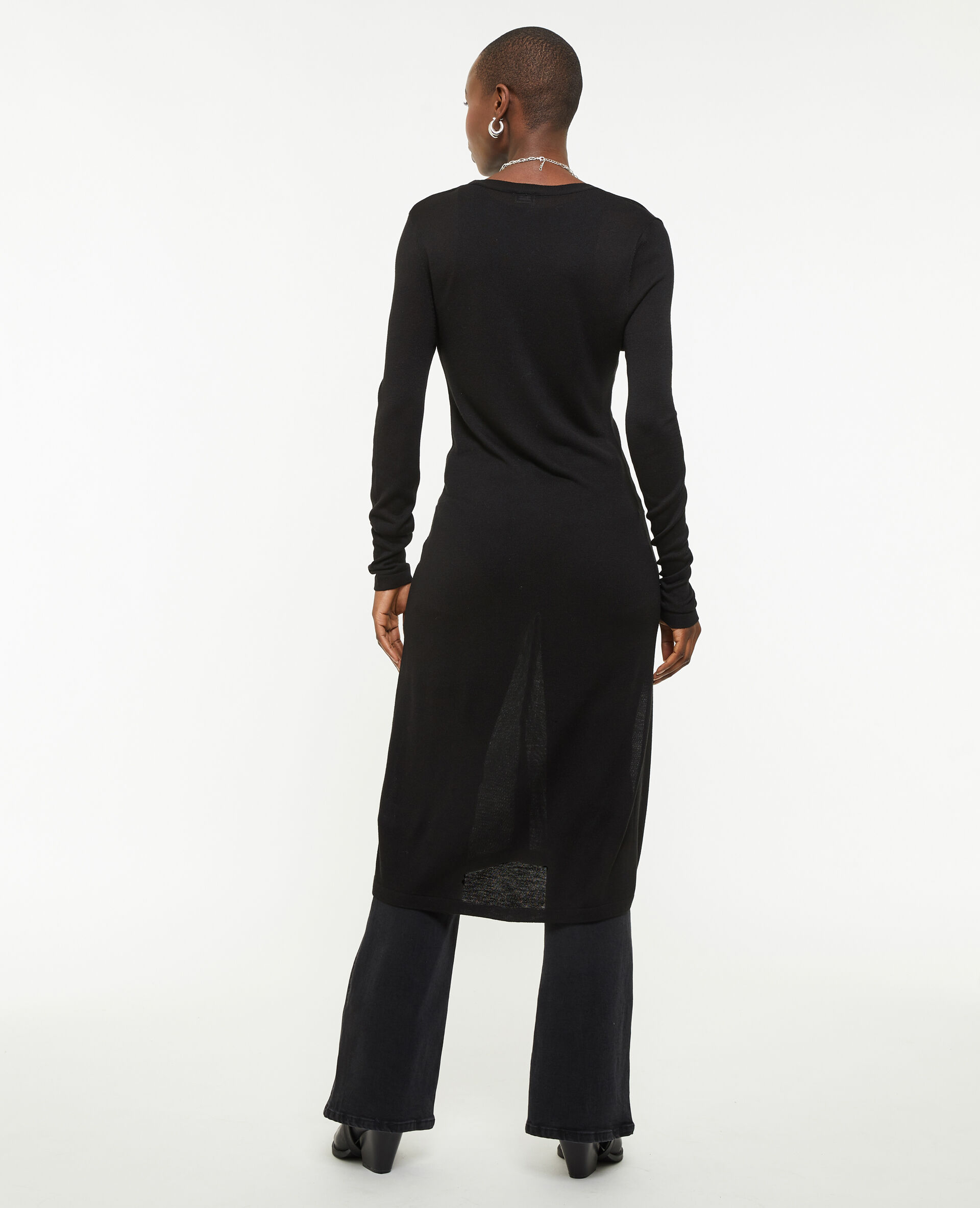 Robe longue boutonnée en maille - Noir