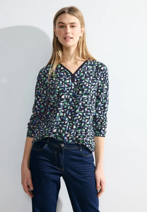 Print Viskosebluse - universal blue